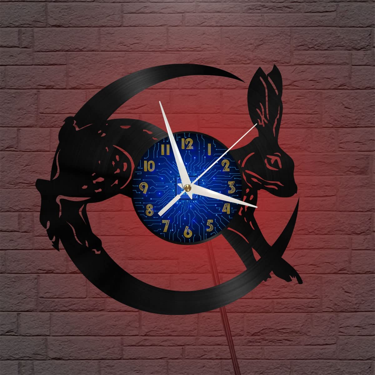 Cadeau créatif horloge murale vinyle Running Rabbit pour salon et chambre