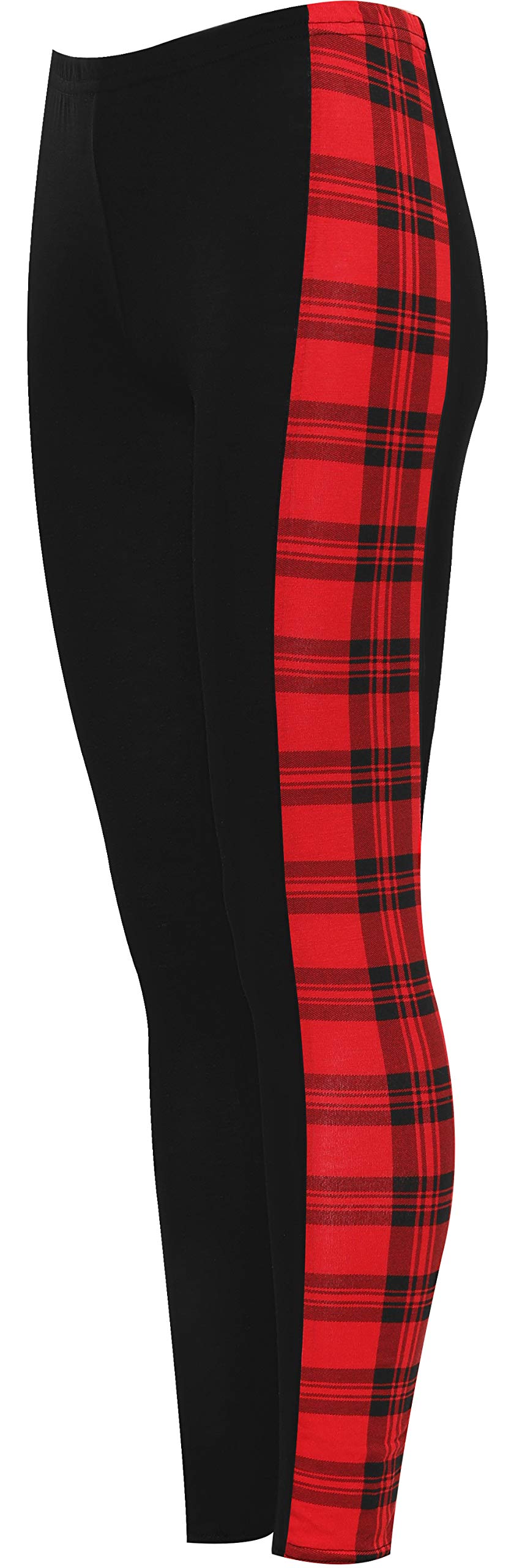 WearAll Women's Print Side Stripe High Waist Leggings Ladies Animal Wet Look Tartan - Red Tartan - 24-26