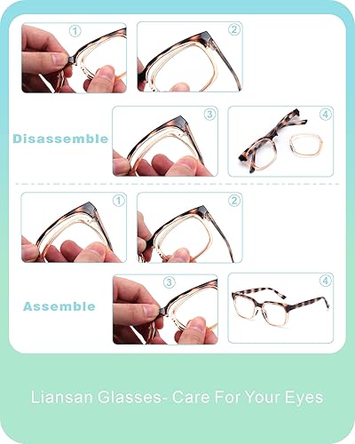 Miniatura 3 de LianSan Adjustable Different Power Reading Glasses for Women Men with Spring Hinge TR90 Frame Removable Lens One Eye Readers