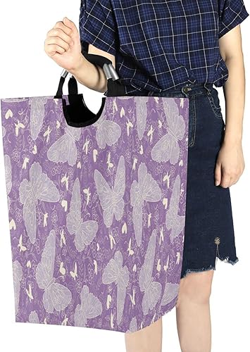Miniatura 7 de Kigai Cesta de lavandería con mariposas moradas grande plegable impermeable con asas cesta de almacenamiento portátil ropa sucia organizador de