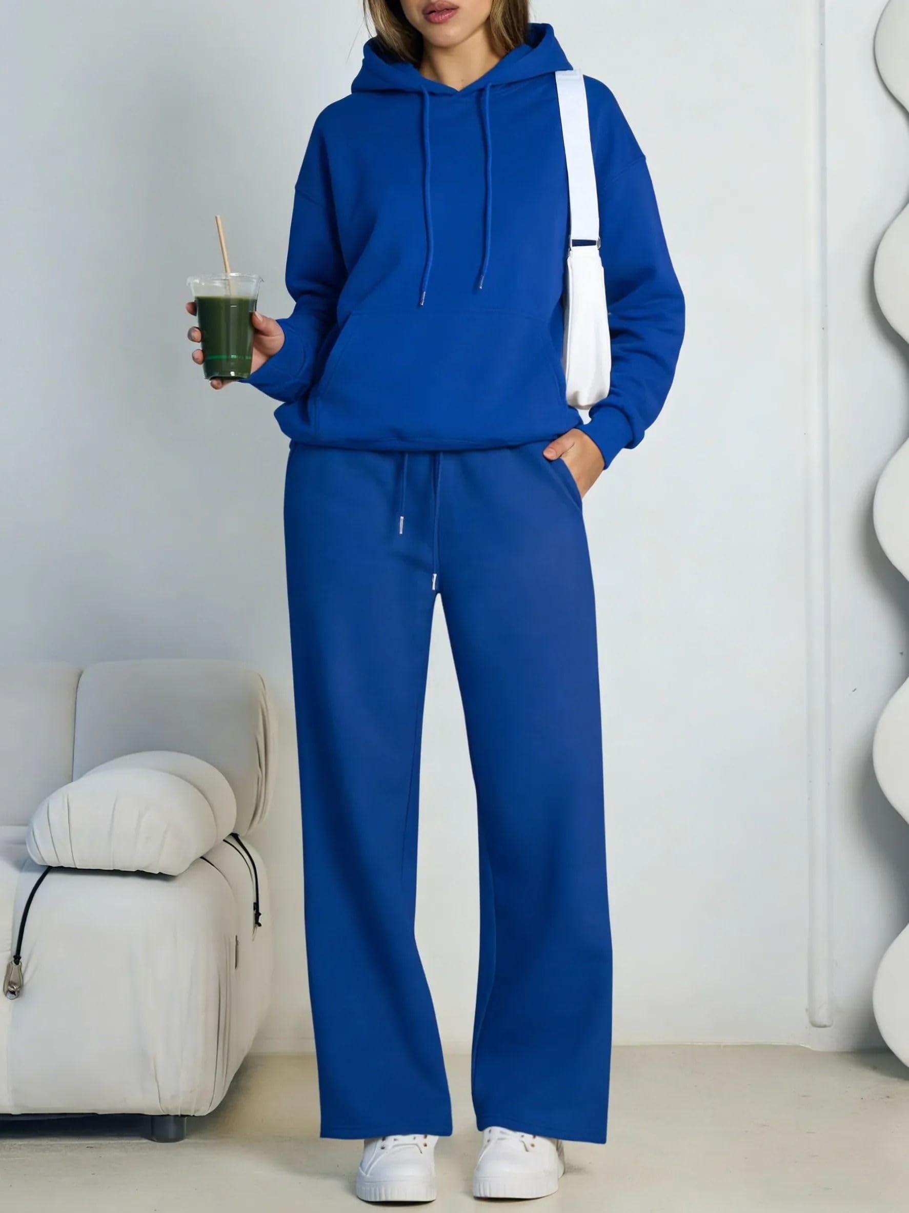 Ensemble 2 pièces sweat à capuche pour femme, sweat et pantalon large décontracté