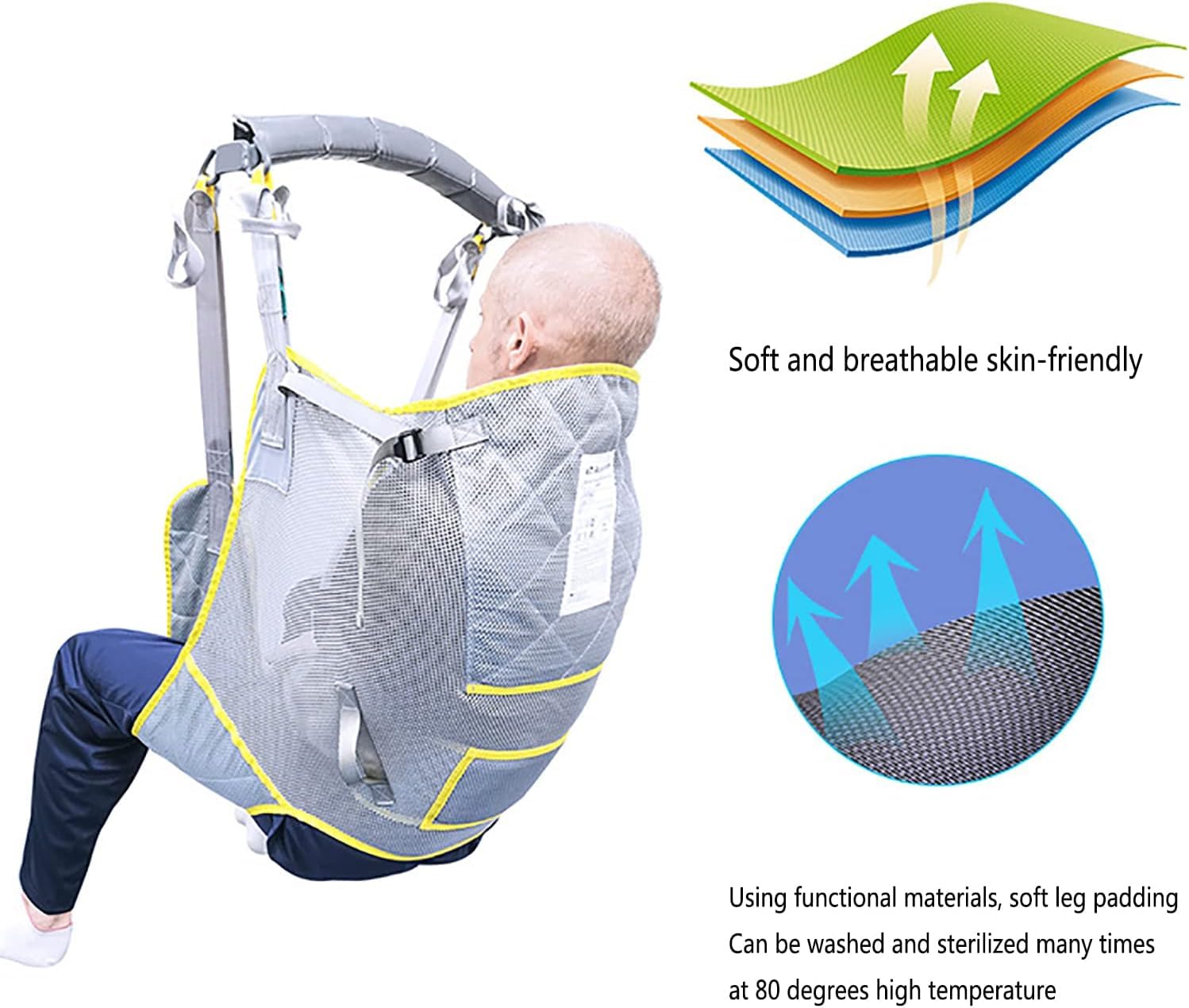 Grúas De Eslinga para Ancianos Discapacitados, Eslinga De Transferencia De Pacientes, Cinturón De Transferencia De Ayudas Dinámicas Arnés De Soporte para La Cabeza, Grey, Universal