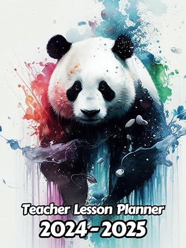 Watercolor Giant Panda Teacher Lesson Planner: Weekly and Monthly Academic Year (August - July) | Record Student Grades, Assignments and Attendance | ... and Education Planning | 8.5 x 11 Inches | v1
