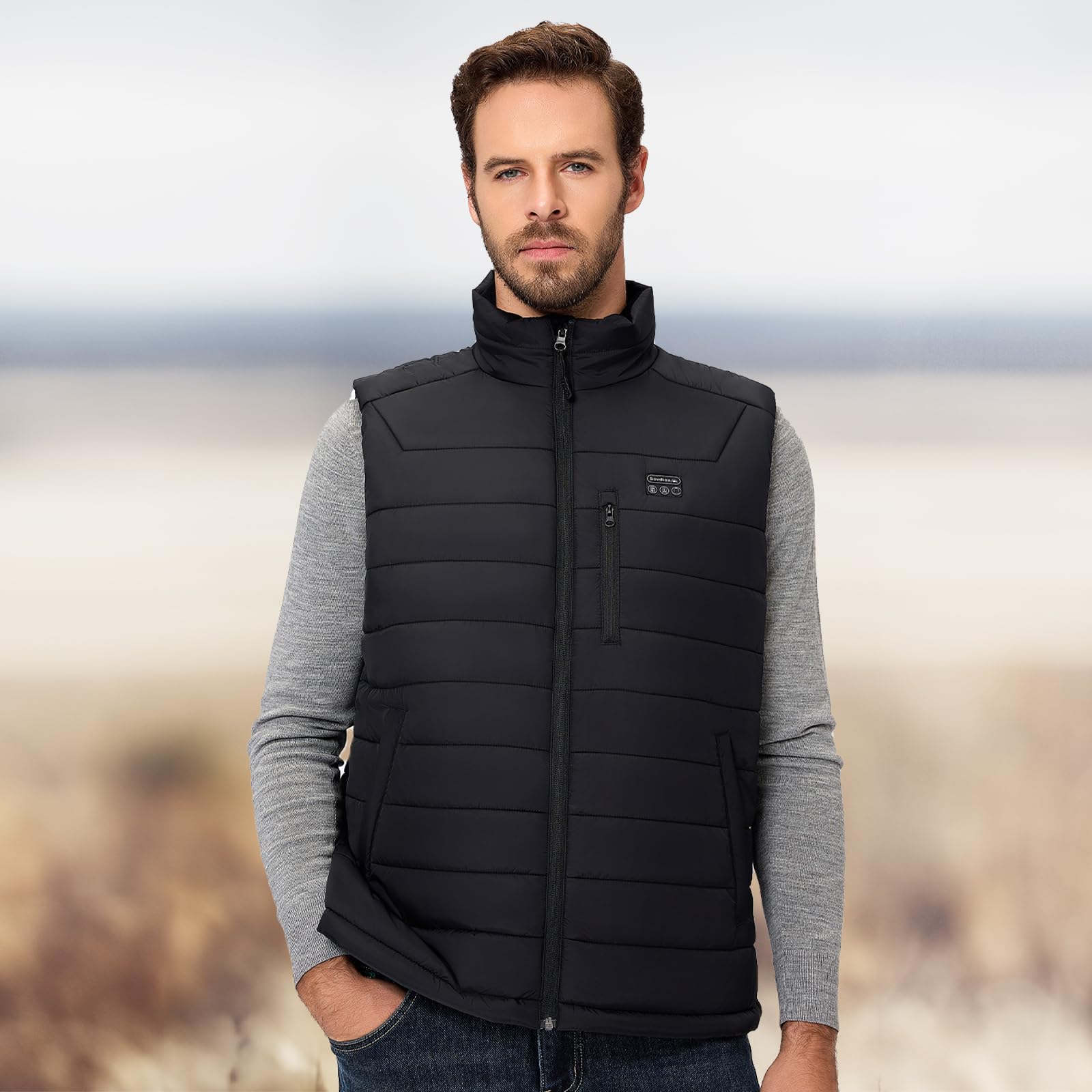 Gilet Chauffant Homme 16000mAh 7,4V Batterie Incluse 9 Zones de Chauffage Electrique Moto