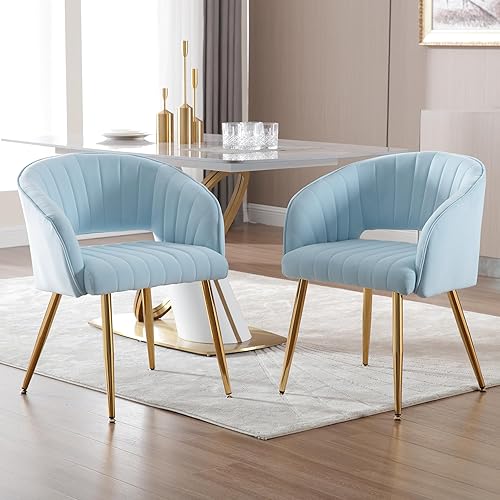 Miniatura 9 de Westice Juego de 1 silla de escritorio de terciopelo para oficina en casa, sillas modernas copetudas con patas de metal dorado, sillón tapizado para