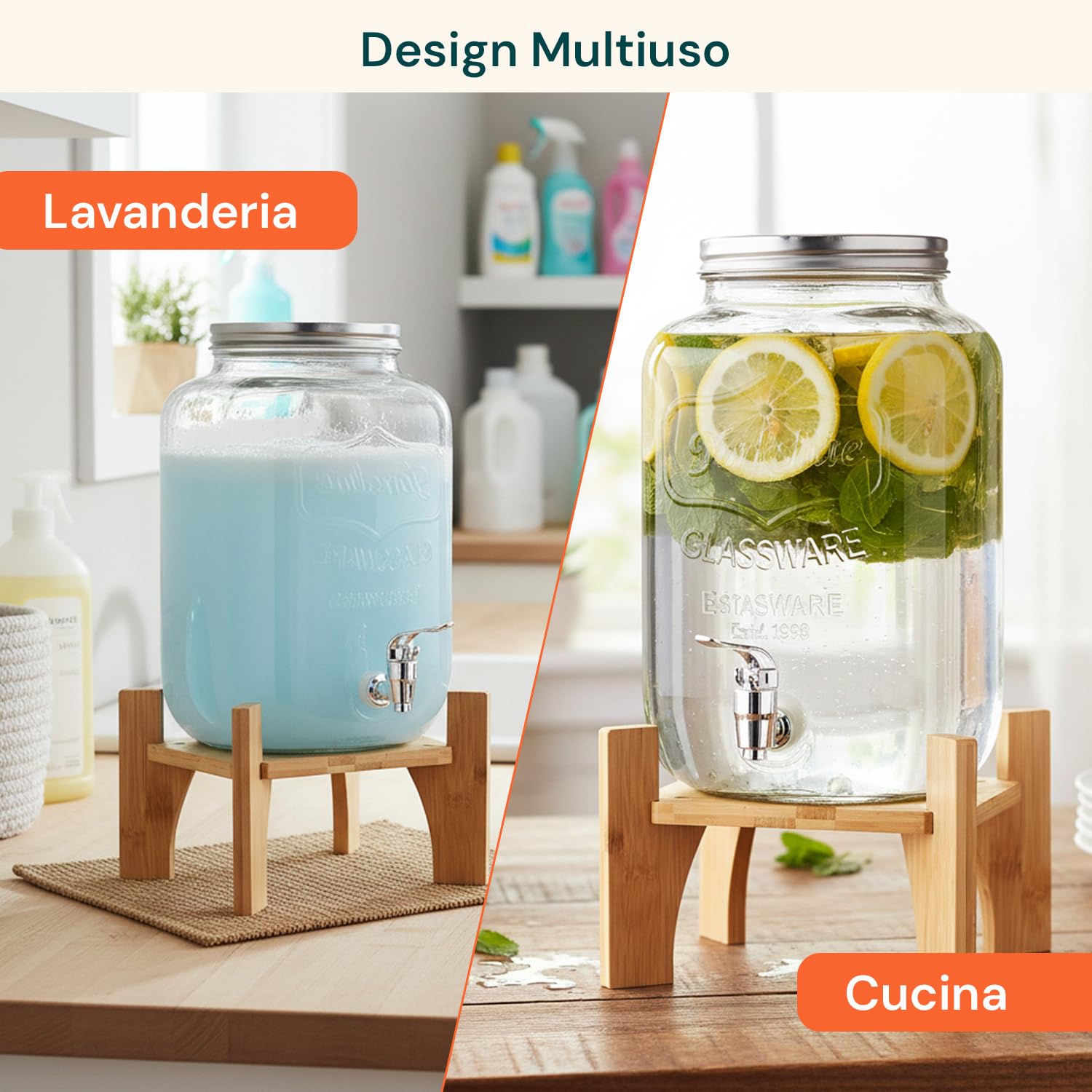 Avilia Dispenser Bevande in Vetro 8 Litri Rubinetto Acciaio Inox per Acqua e Bibite con Infusore