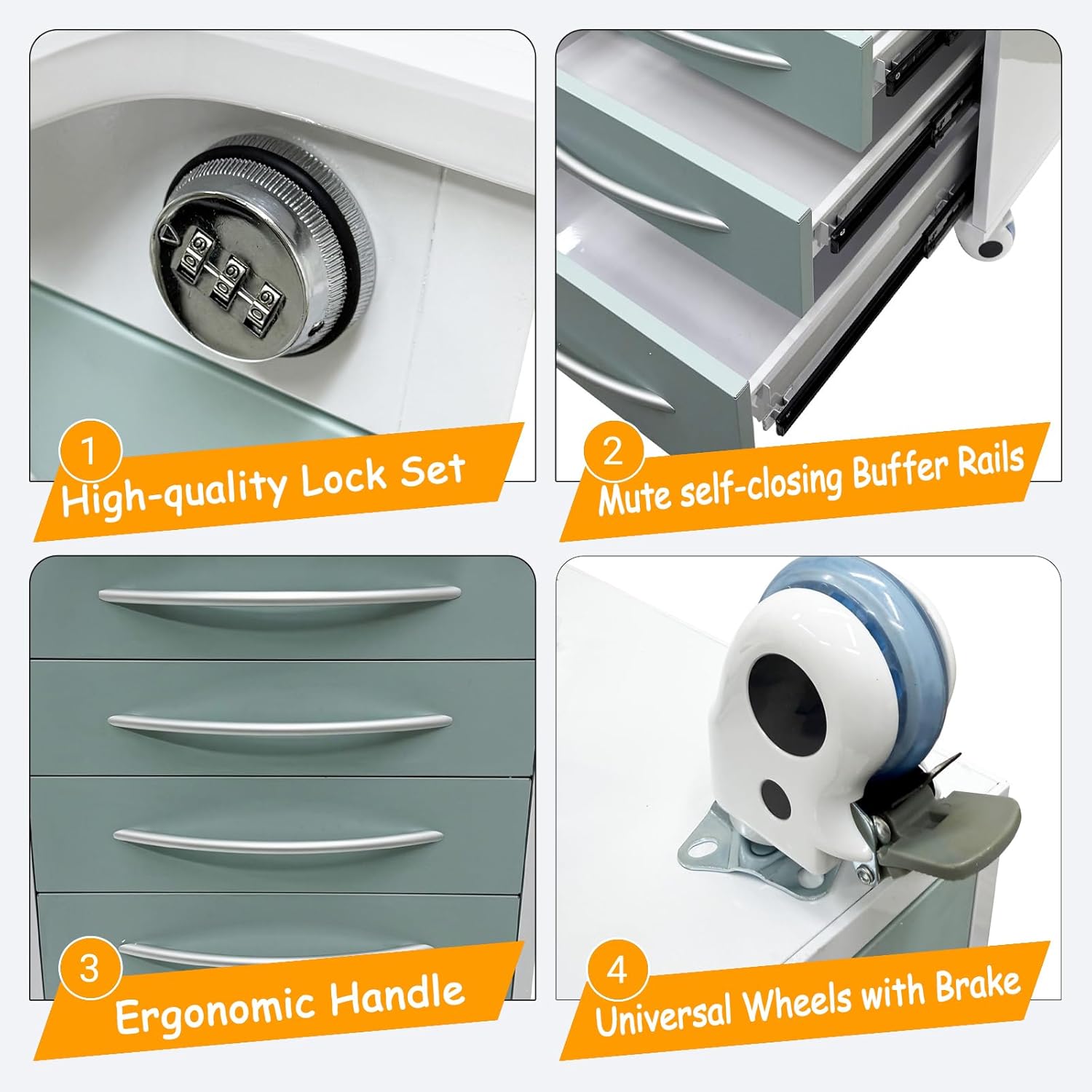 Mobile Dental Storage Cabinet Stainless Steel Medical Assistant Utility Cabinet with 5-Drawer & 2 Divider Trays Utility Storage Cart for Clinic Hospital Office School Home, Light Green Color