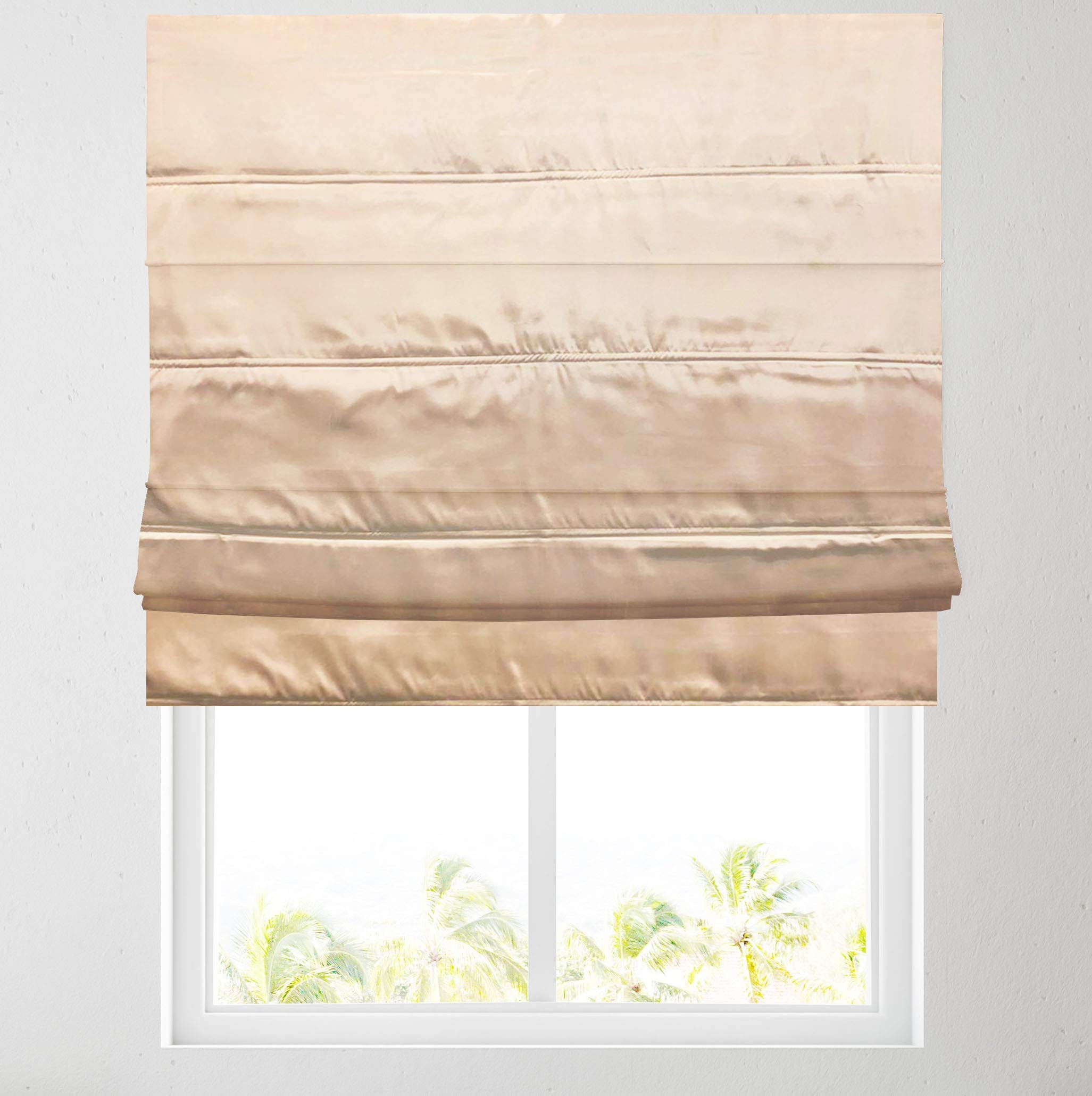 Barnes Blinds And Interiors Cream Barnes Blinds - Faux Silk Fully Lined Roman Blind (Width: 2Ft (61Cm))