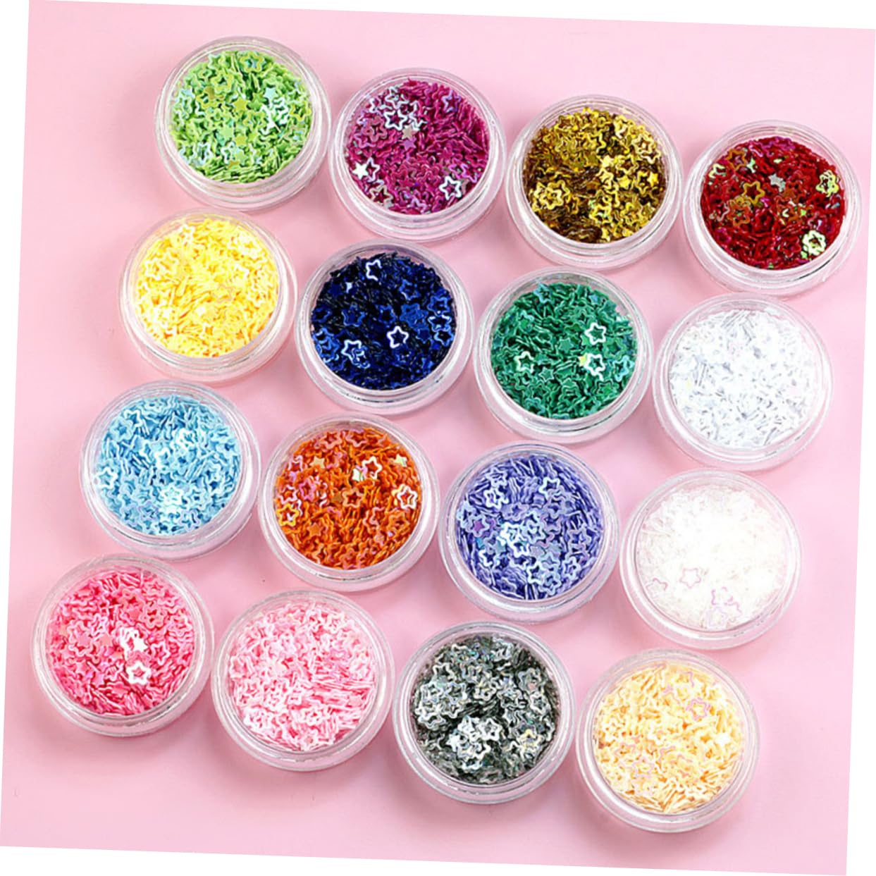 Ipetboom 4 Set Glitter Stella A Cinque Punte Smalto Gel Neon Unghia Strass Termoadesivi Metallico Rosso Pieno Gel Unghie Primer Unghie Viso Glitterato Scaglie Di Unghie Paillettes 16box*4