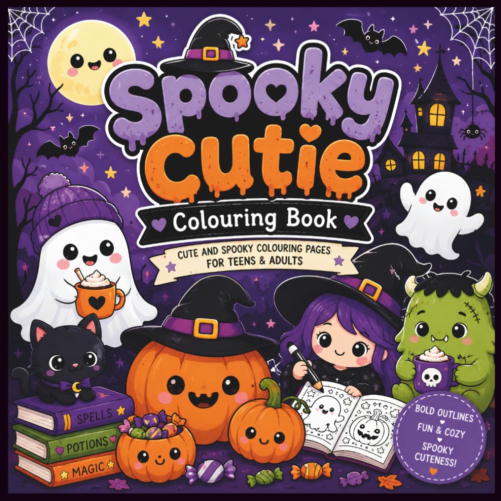 Spooky Cutie Colouring Book: Cute and Creepy Coloring Pages with Adorable Ghosts, Pumpkins, Witches, Cats, and Halloween Fun for Teens and Adults