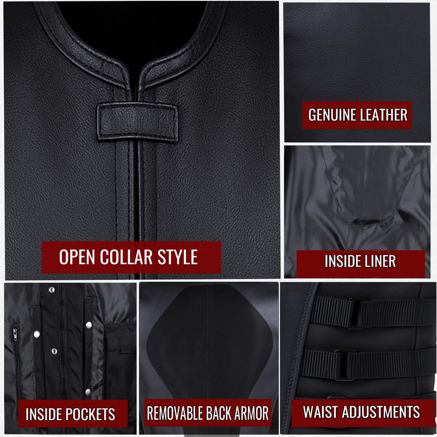 Jackets 4 Bikes Chaleco de piel ajustable para hombre con diseño de motocicleta, color negro