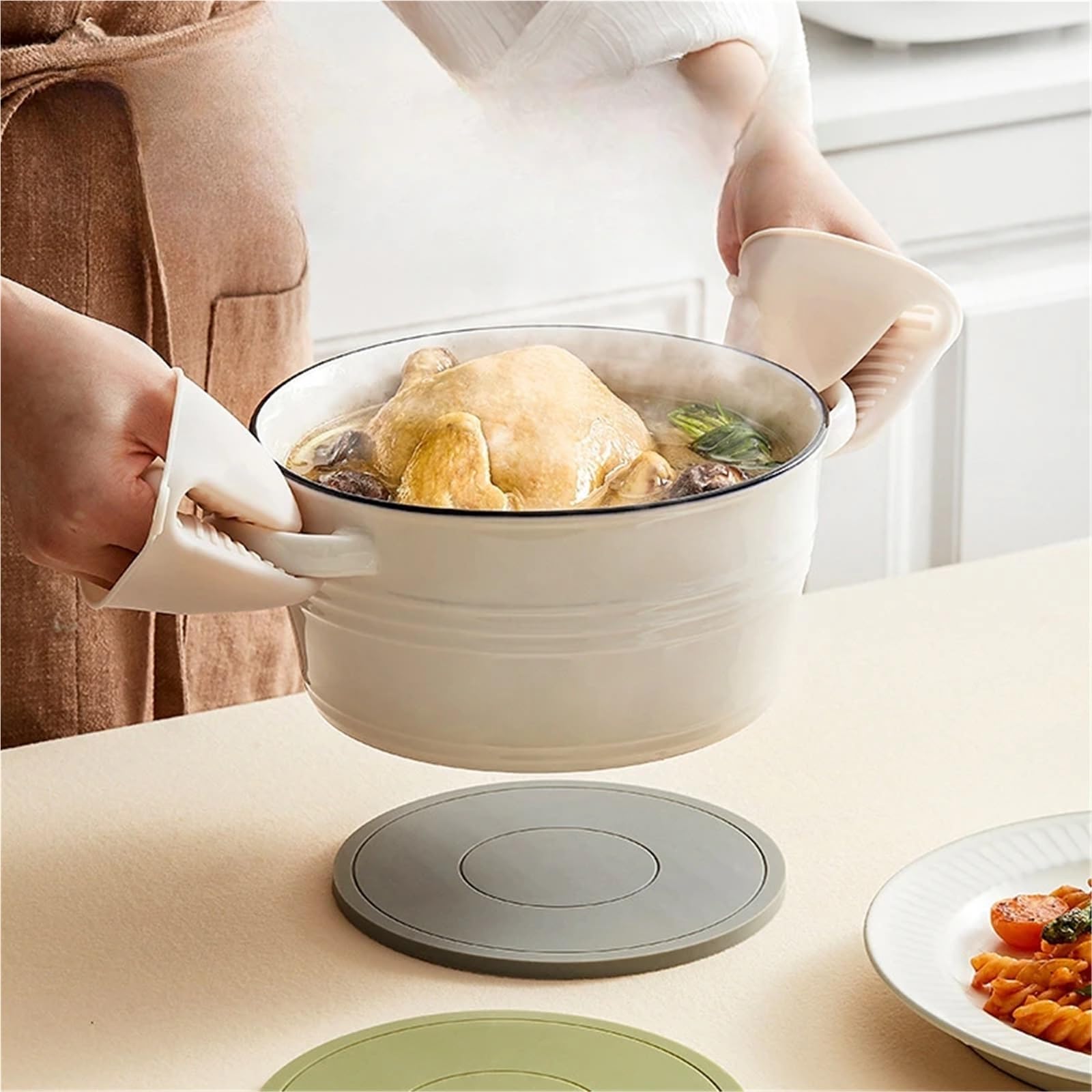 Tappetini 4 Pezzi Tappetino in Silicone Spesso Resistente alle Alte Temperature, Tappetino Rotondo for Forno a microonde, Tappetino in Silicone, Tappetino Isolante Termico per Cucina(Gray)
