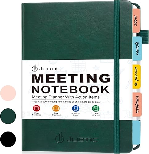 JUBTIC Cuaderno de reuniones para el trabajo con artículos de acción, planificador de proyectos de oficina y negocios para tomar notas, agenda de