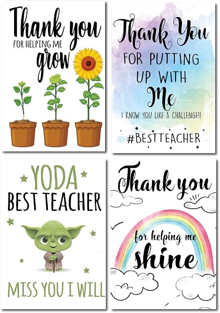4 X Thank you Cards - Teacher, Teaching Assistant, Nursery Teacher - K4PACK