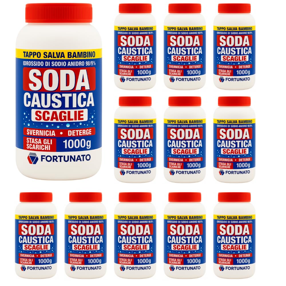 FORTUNATO Soda Caustica In Scaglie per Tubature Incrostazioni Disgorgante 1 Kg Pezzi 12