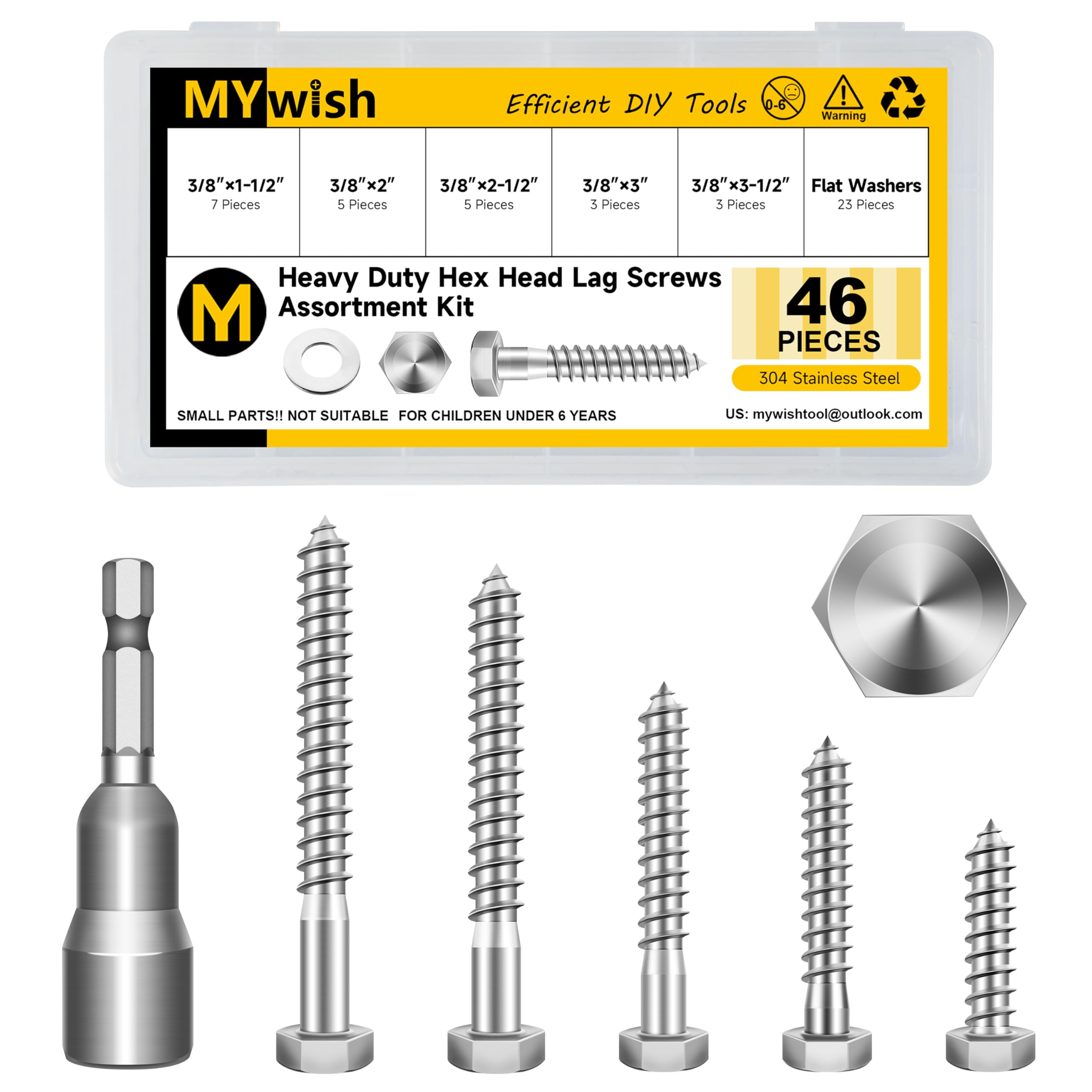 Stainless Steel Lag Screws - 12 Sets 5/16" Hex Head -27 Stainless Steel Lag Screws - 12 Sets 5/16" Hex Head -27