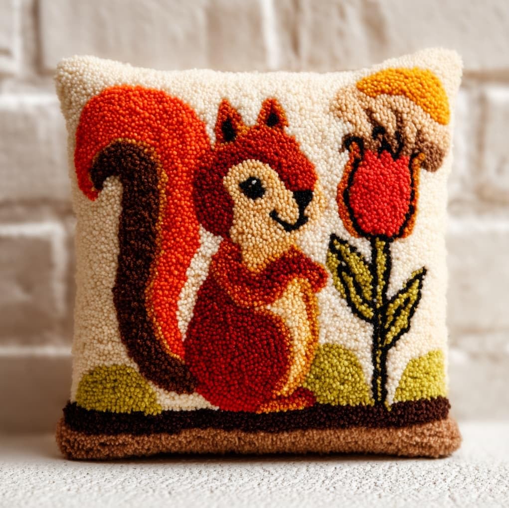 Wallustrioaw Flowers And Squirrels Latch Hook Pillow Kits 43X43cm,