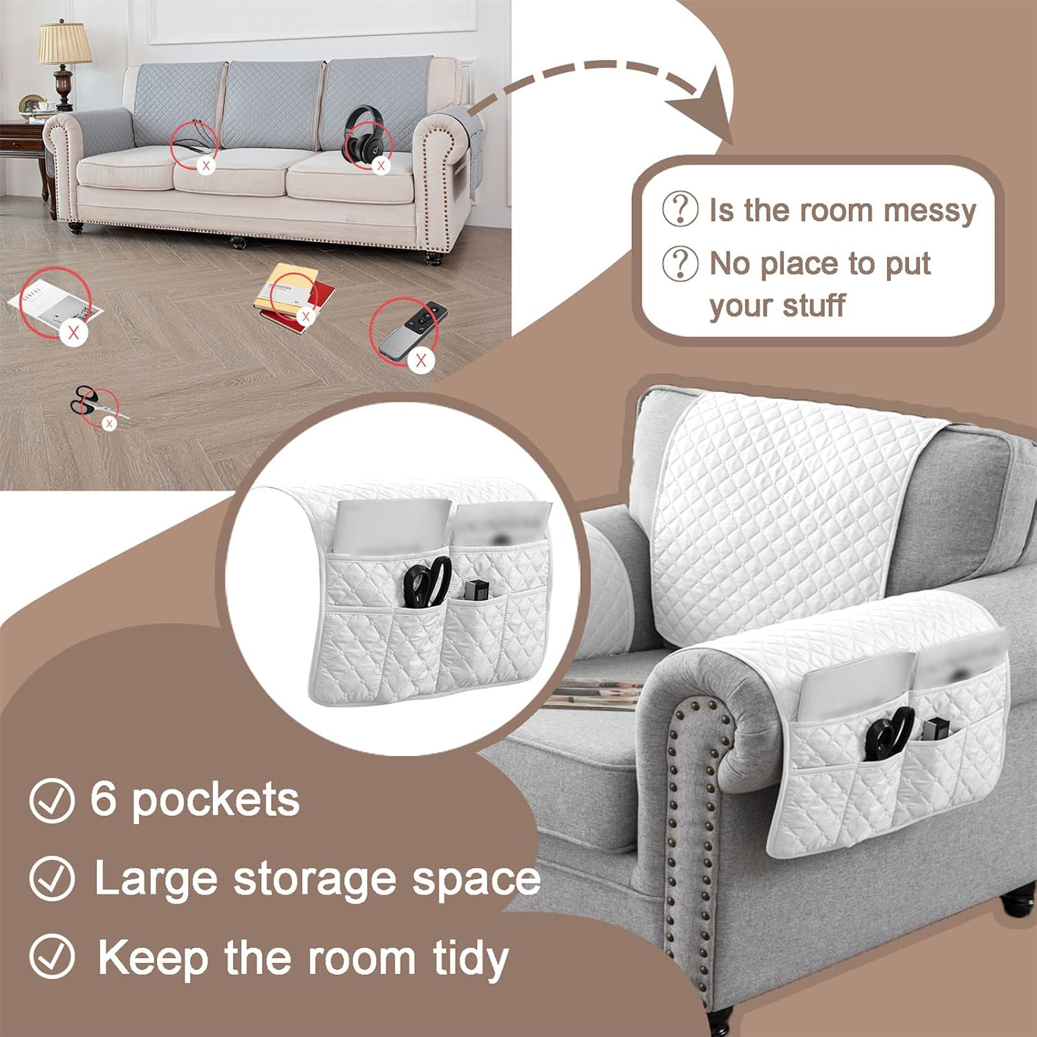 3-, 4-, or 5-Piece Quilted Recliner Armrest and Headrest Covers Set image 4