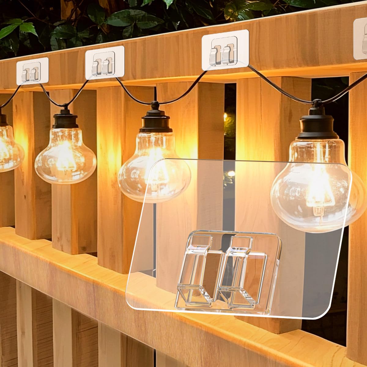 Aucenix Transparent Hooks For Outdoor String Lights -Heavy Duty Light Hook With Adhesive Strips Tool-Free Installation Clips For Christmas- Outside Double Hooks For Hanging Lights - Outdoors Sticky Clip (50)