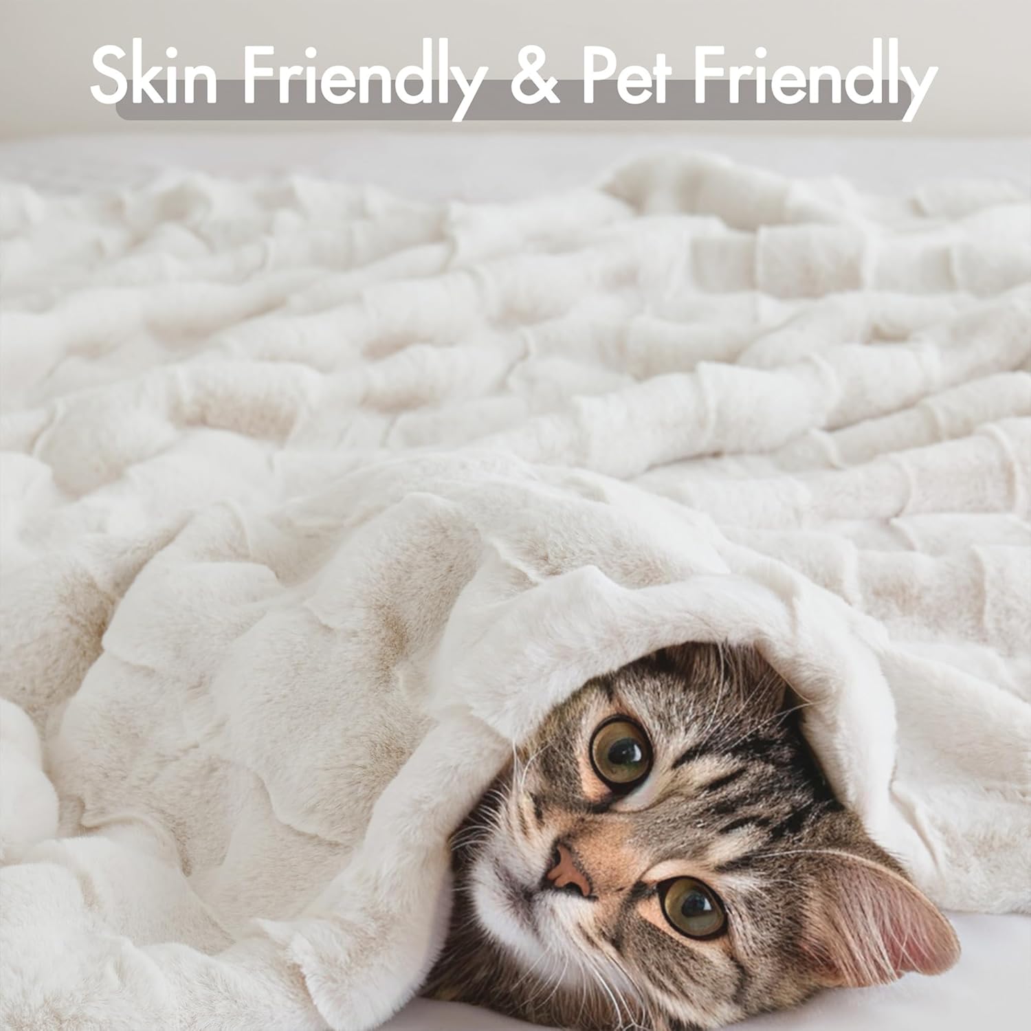 Madison Park Luxuriously Cozy Soft Long Faux Fur Throw Basketweave Blanket Reversible Soft & Snuggly Velvet Throw, Lightweight, Breathable Trendy Room Décor Summer Blanket, 50x60, Ivory - Image 5