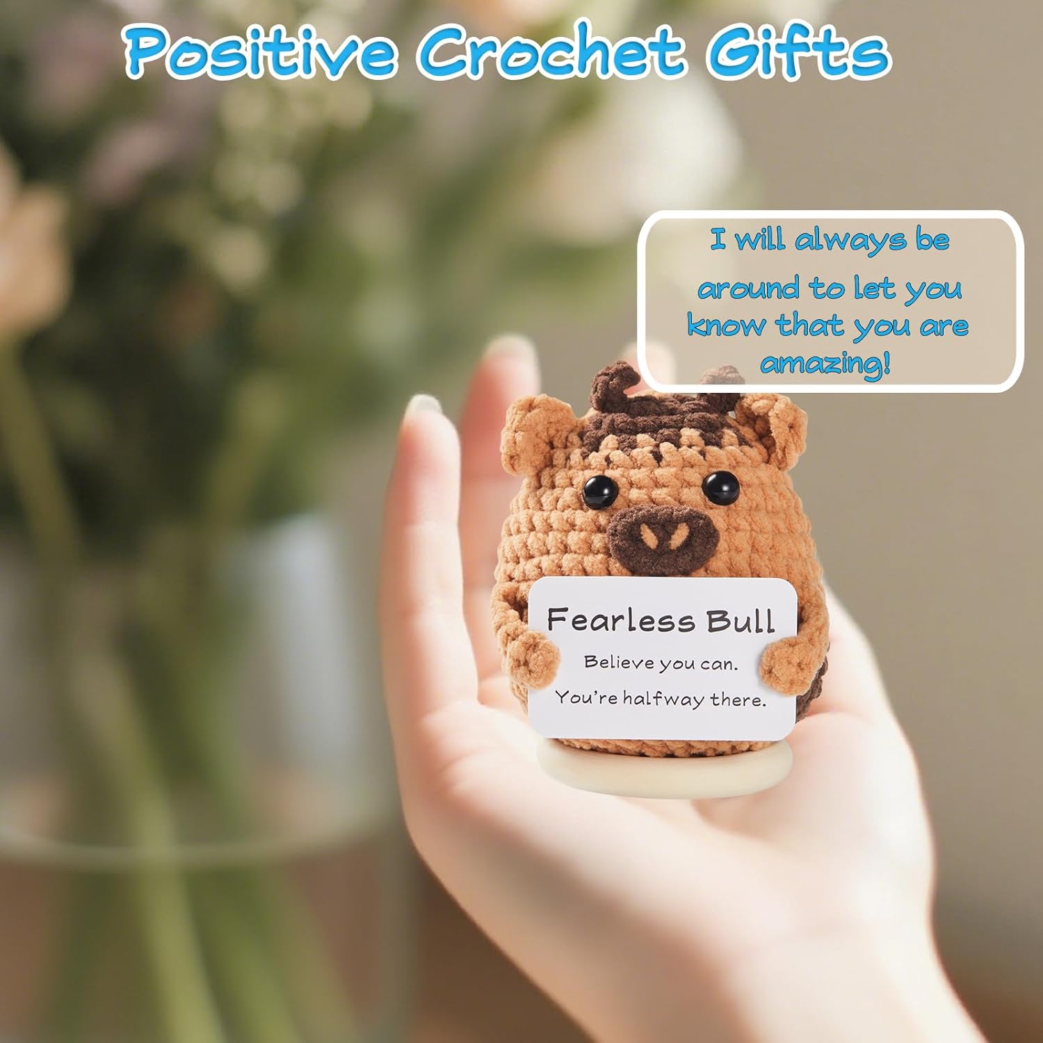 10pcs Bulk Gifts for Coworkers Women with Stand Positive Mini Crochet Animals Cheer Up Support Handmade Cow Doll Birthday Gift for Kids Adults Men Teens Teacher Employee Staff Appreciation