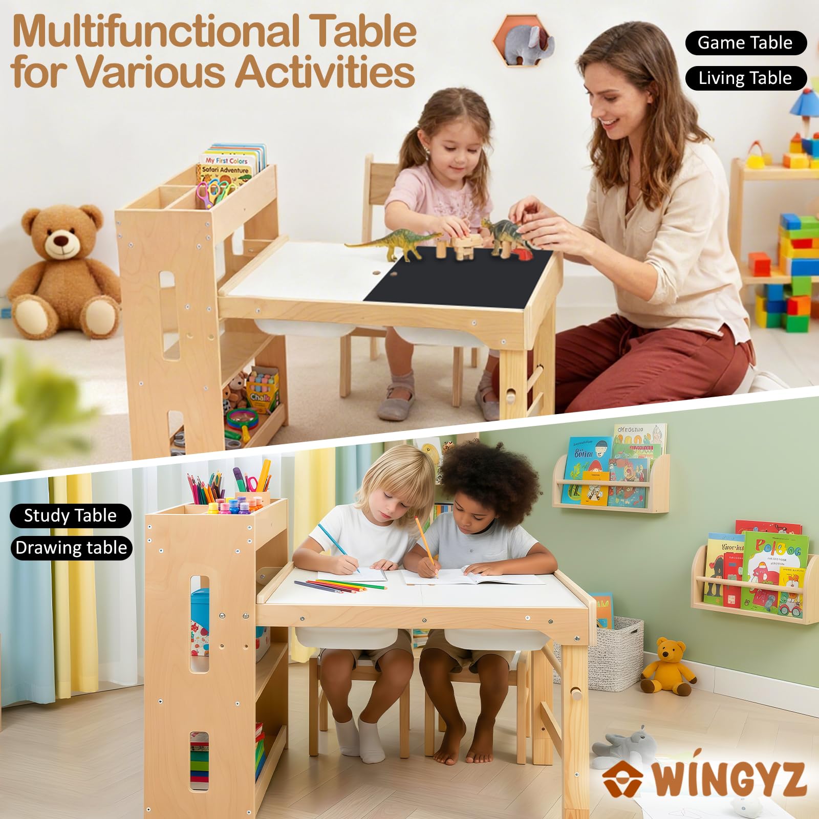 WINGYZ Kids Art Table & Chairs - 6-in-1 Versatile Set -5