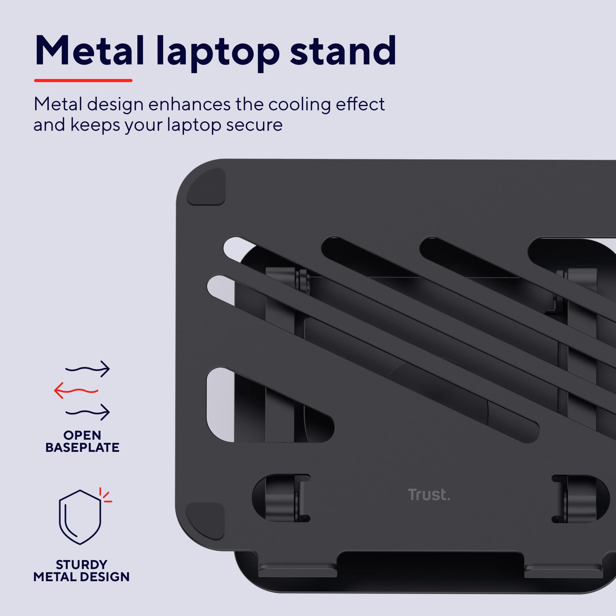Trust Zeff Ergonomiczny stojak na laptopa z obrotem o 360 stopni, składany metalowy stojak na laptopa o przekątnej 40.6 cm, z regulacją wysokości, uchwyt na laptopa, Macbooka, tablet, Dell, HP, do