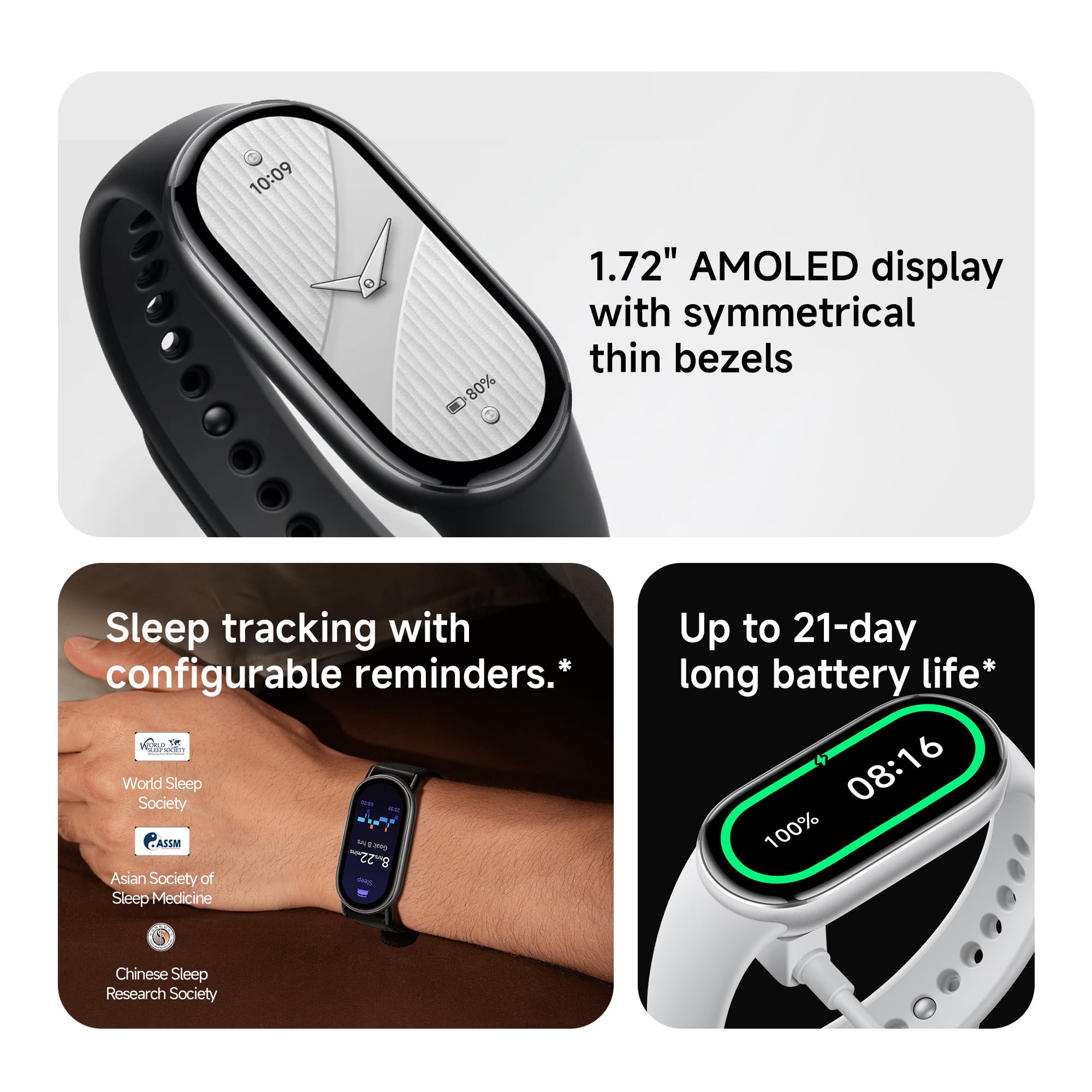 XIAOMI Mi Smart Watch Band 10, 5ATM Waterproof Fitness Step Tracker Sports Digital Smart Watch Health Band for Men Women, 1.72" AMOLED Display, 150+ Sports Modes 24/7 Sleep Monitor (Glacier Silver)