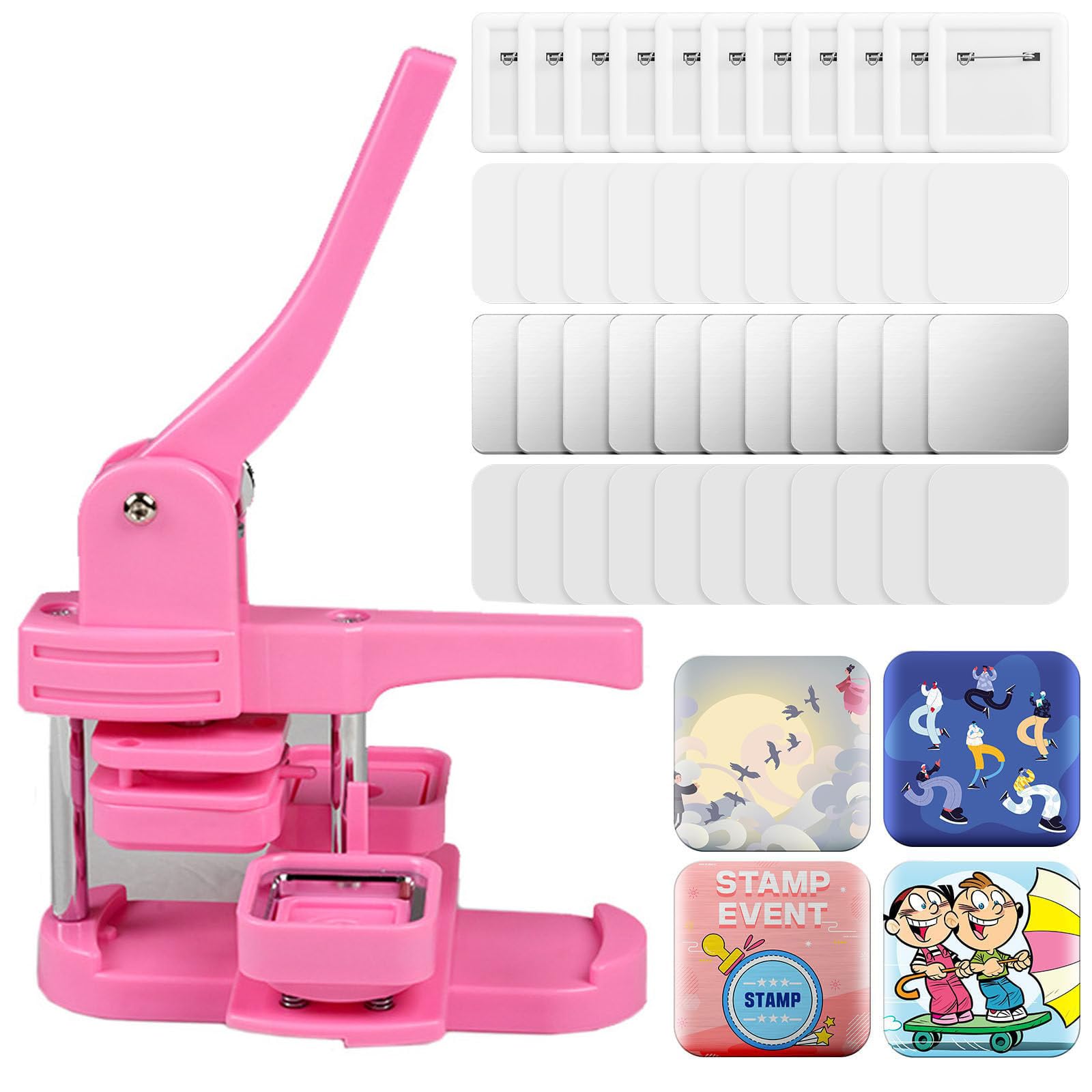 ZXGRfdefa Badge maker, 50mm/2 inch DIY Pin Badge Button Press Machine with 100pcs Supplies(Pink)