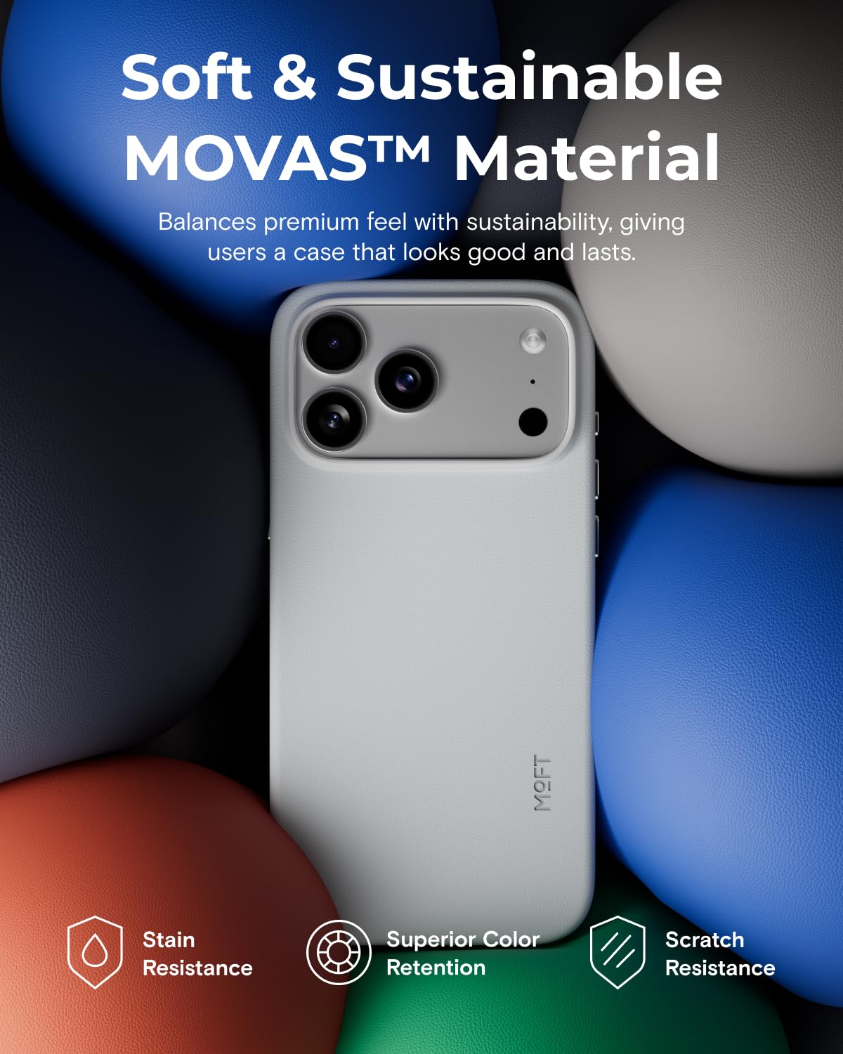 MOFT Movas Funda de Piel Vegana magnética para iPhone 17, Agarre Suave, retención de Color, Resistente a Las Manchas, fácil de Limpiar, Grisalla