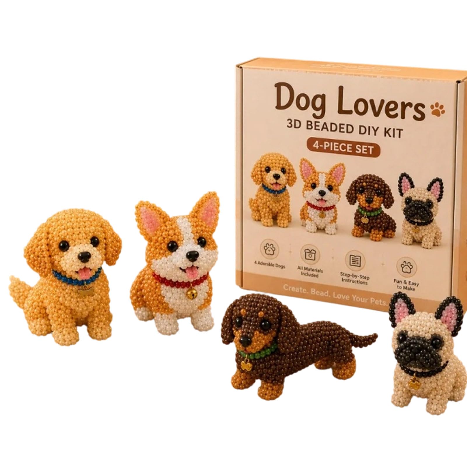 Porceosy Tiny 3D Beaded Animal DIY Set with Instructions, Easy Bead & Embroidery Pack with 4 Cute Designs, 3D Animal Themed Beadwork for Beginners & Craft Enthusiasts N
