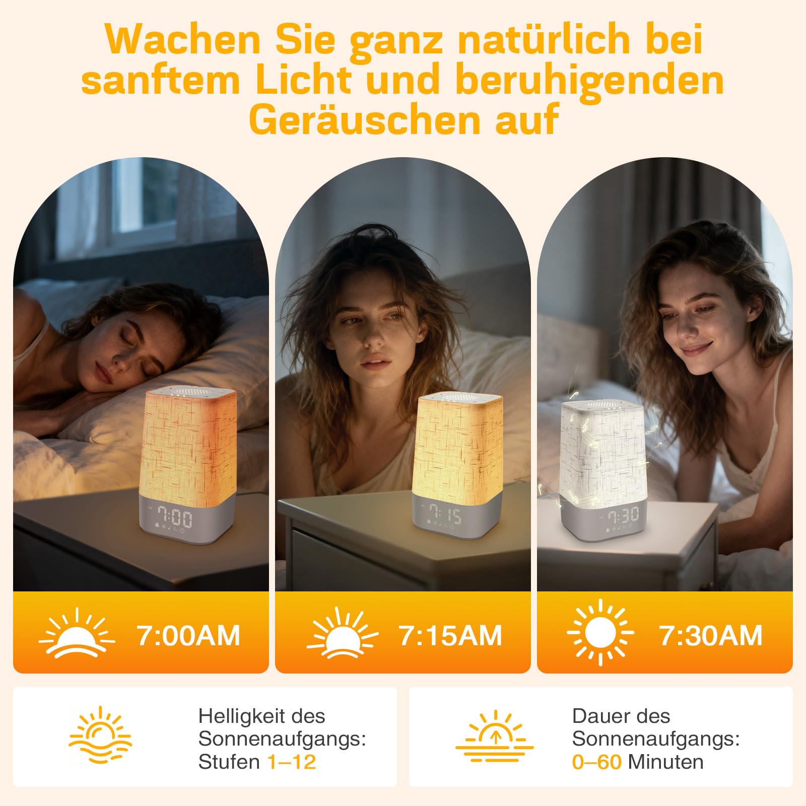 MILFECH Tageslichtwecker mit 30 Naturgeräuschen, Lichtwecker Sonnenaufgang Wecker Digital Wake Up Light mit Ladefunktion Lichtwecker Einschlafshilfe und RGB, Dimmbares Nachtlicht, Timer
