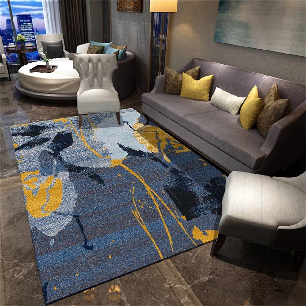 Tapis de balcon lavable bleu et jaune pour une décoration extérieure