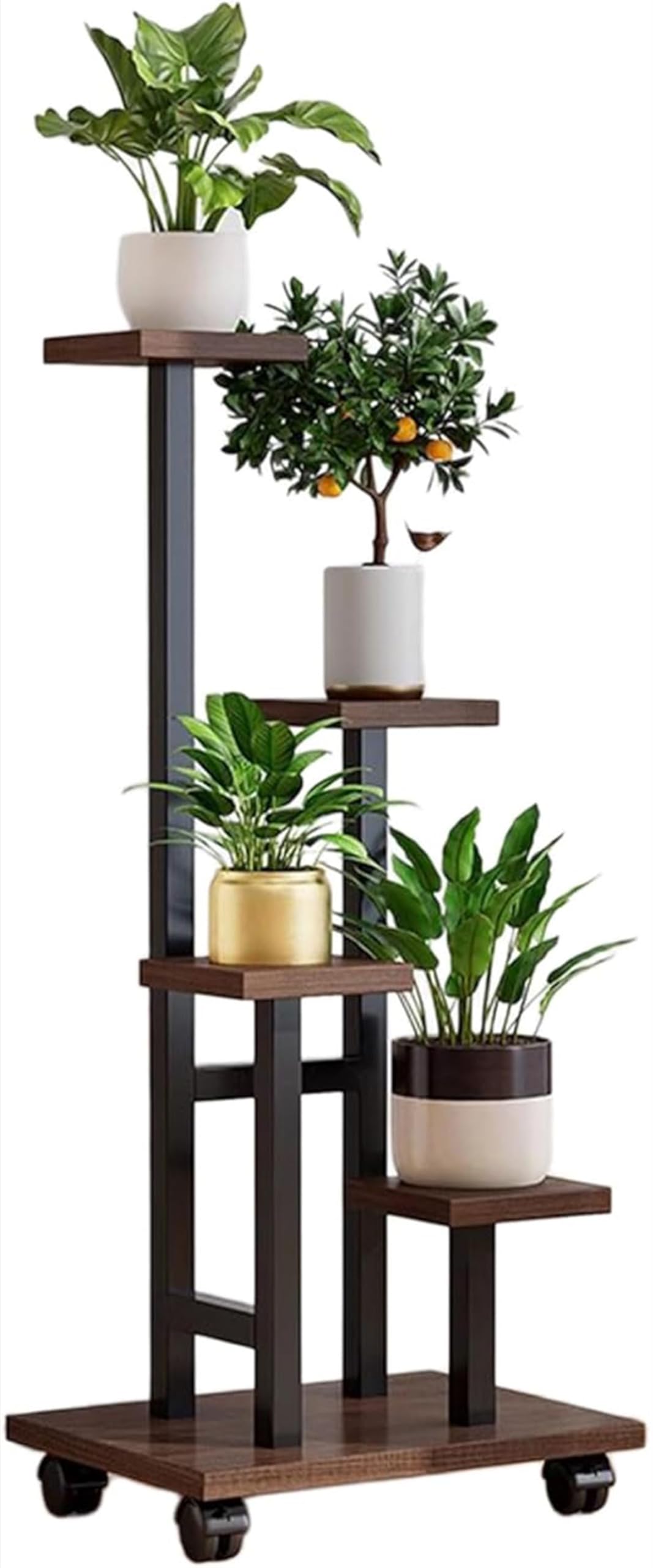 Grand présentoir pour plantes d'intérieur multi-niveaux en métal noir