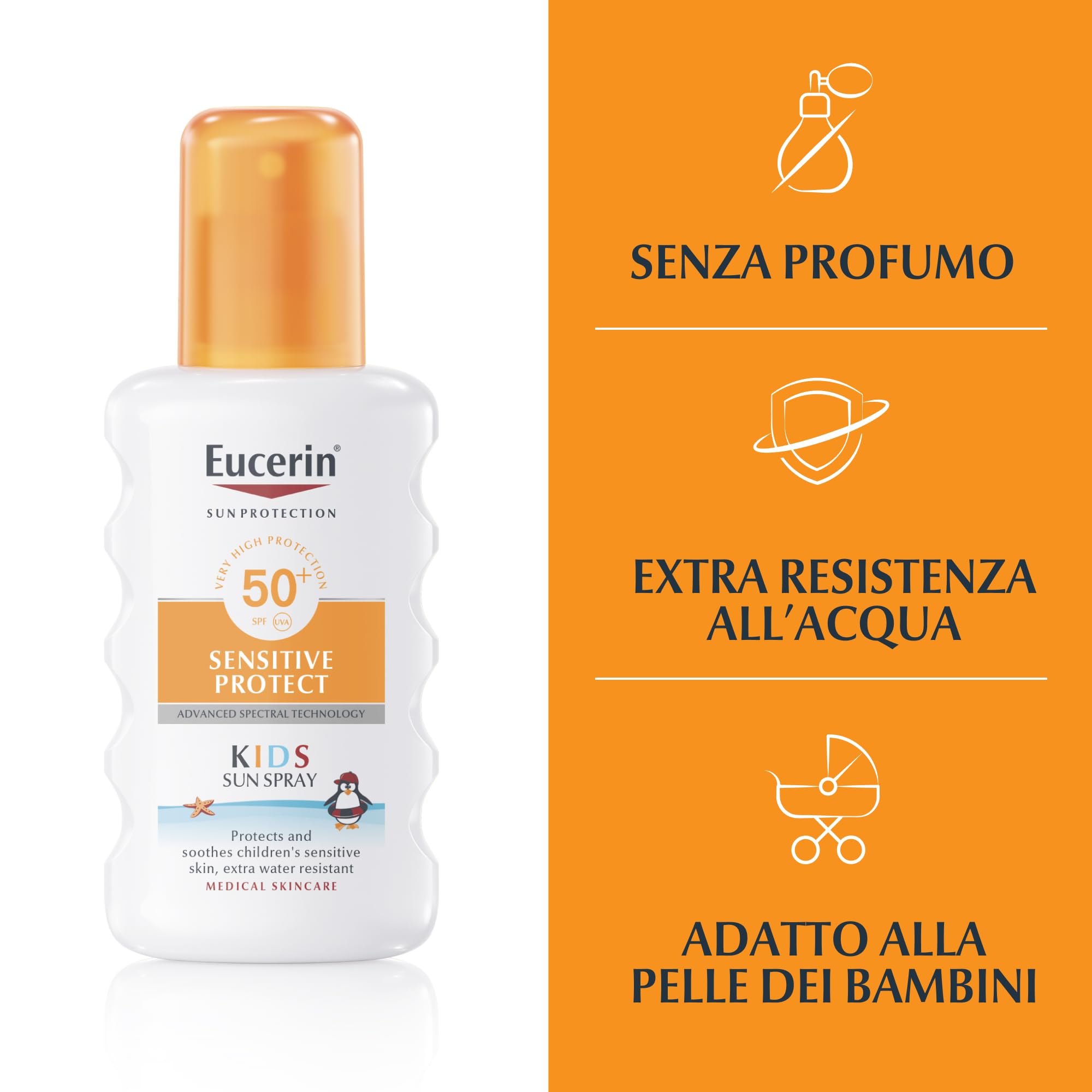 Eucerin Sensitive Protect Kids Trigger Spray SPF 50+ 200 ml, Crema solare 50+ bambini con filtri UV, Protezione solare 50+ bambini spray resistente all'acqua e adatta per pelle sensibile