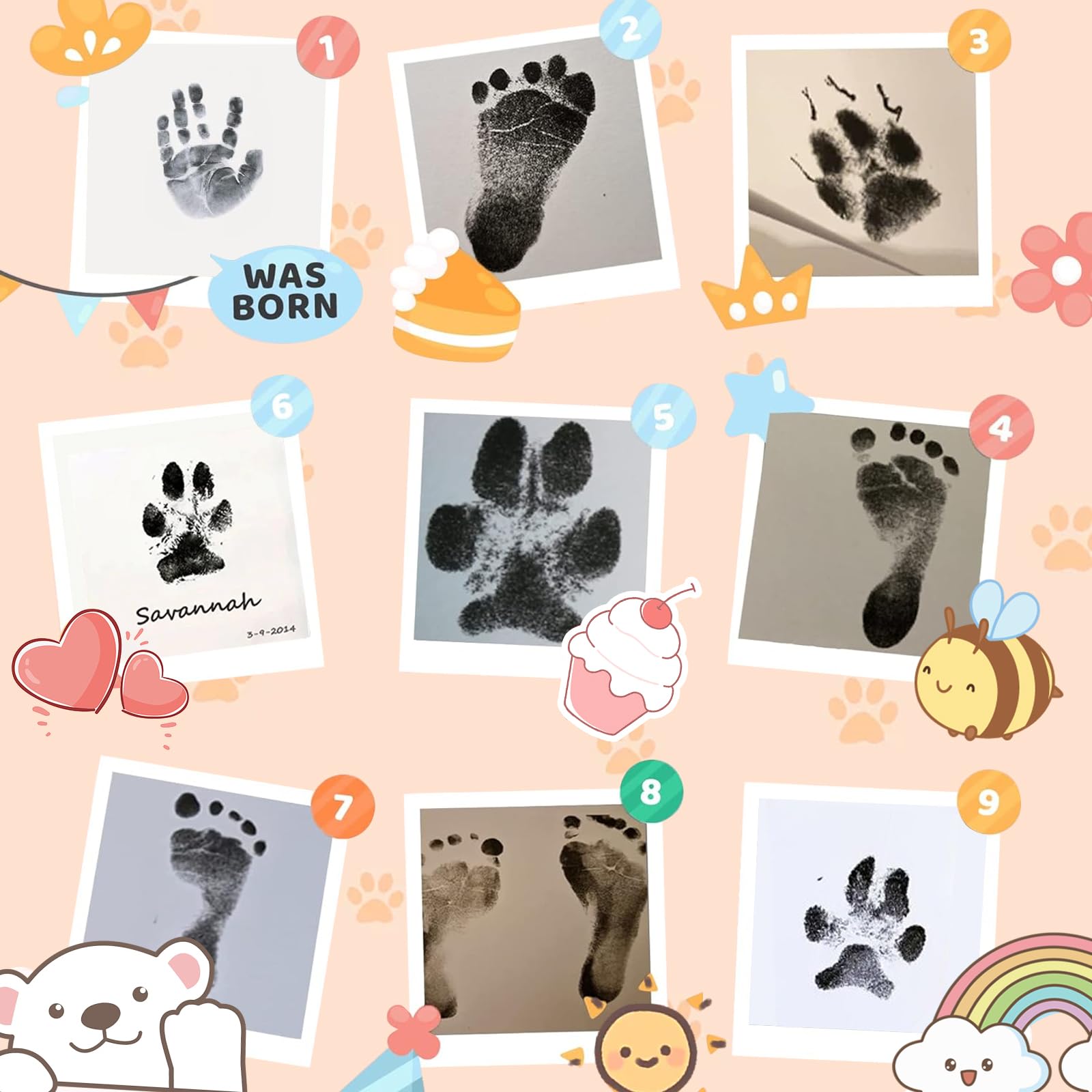 Kemowi 3 Pack Baby Handprint and Footprint Kit, Dog Paw Print Kit Pet ...