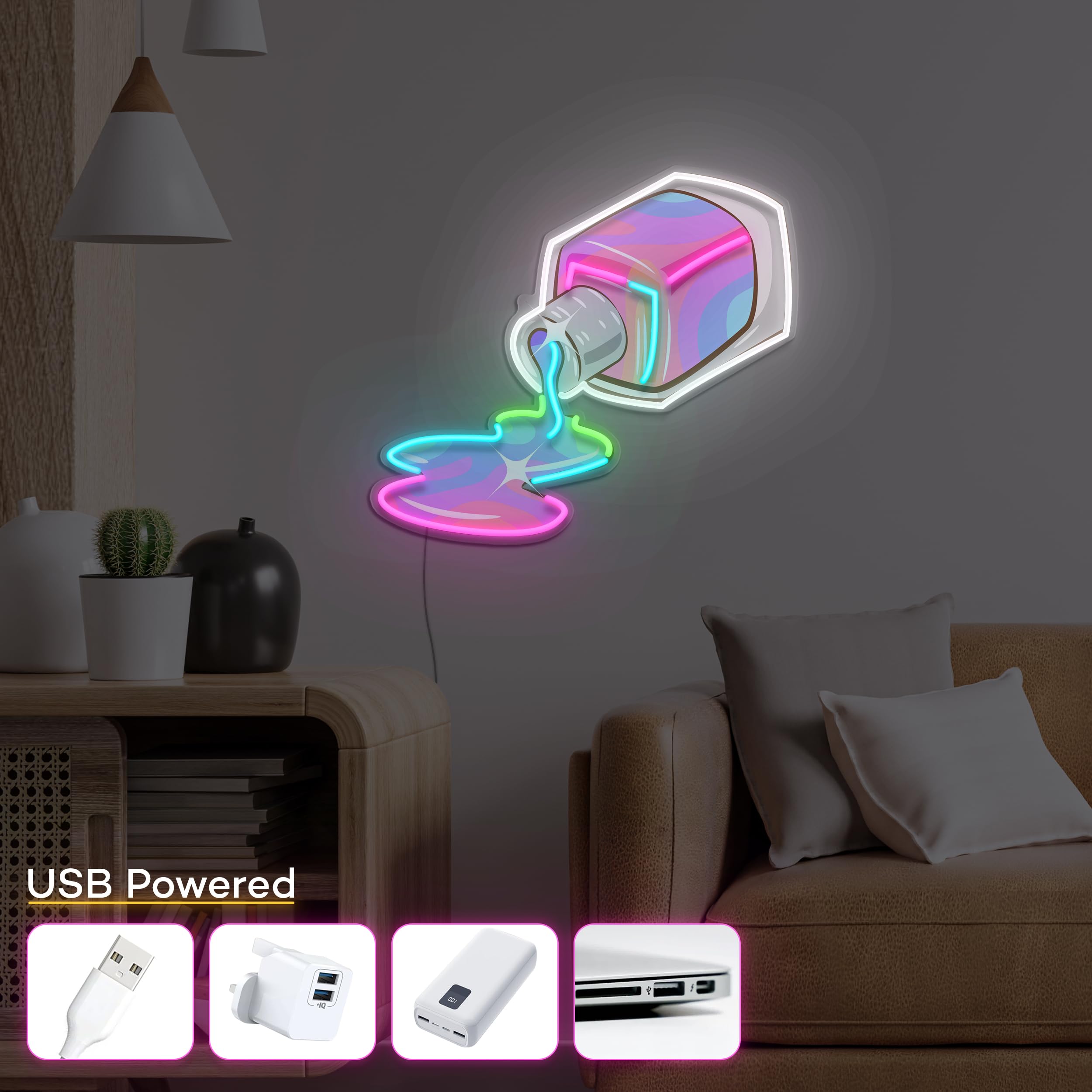 Letrero de esmalte de uñas, luz LED de neón, decoración de pared de arte pop, iluminación de sala de belleza, arte del hogar, enchufe USB, regalo ideal para fanáticos del arte de uñas,