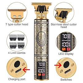 candyfouse Professional Beard Trimmer for Men, Hair Clippers with 4 Limit Combs, Cordless Rechargeable with LCD Display, Approaching Zero Gapped Cutting Grooming Kit