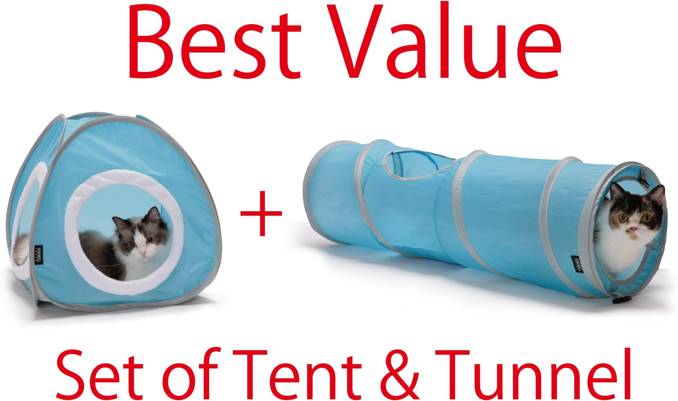 Set of Kitty Cozy Tent and Crinkle Tunnel (baby blue)