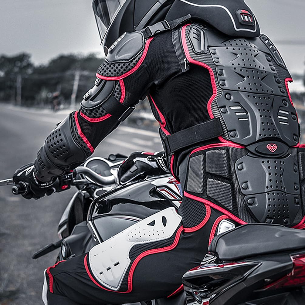 Cuerpo de Motocross con Almohadilla Transpirable Piezas de Protección de Moto Rodillera Equipo de Protección Armadura de Motocicleta (Set 2-Rojo,XL)