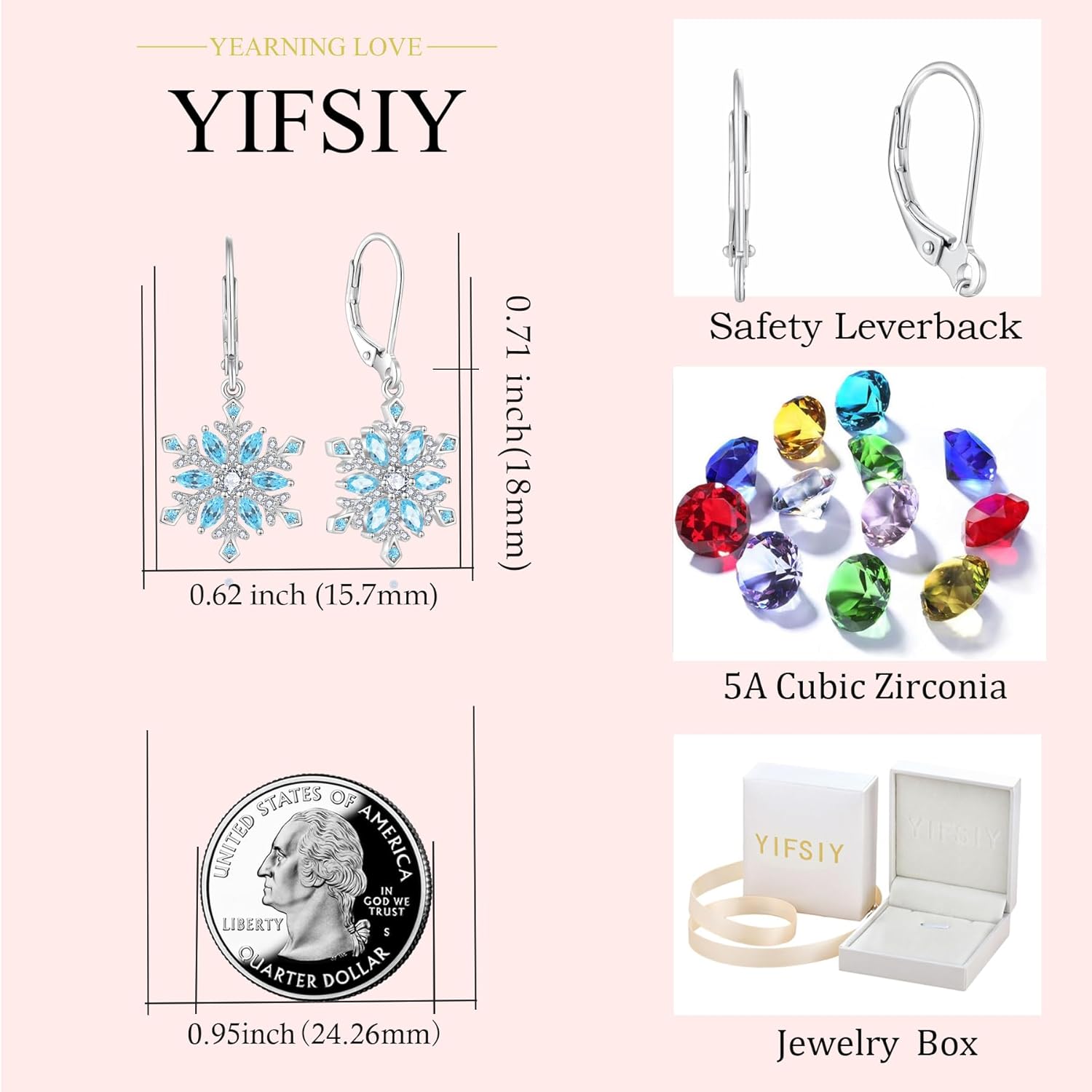 Snowflake Christmas Earrings for Women 925 Sterling Silver Frozen Leverback Winter Dangle Drop Earring Christmas Jewelry Gifts - Image 6