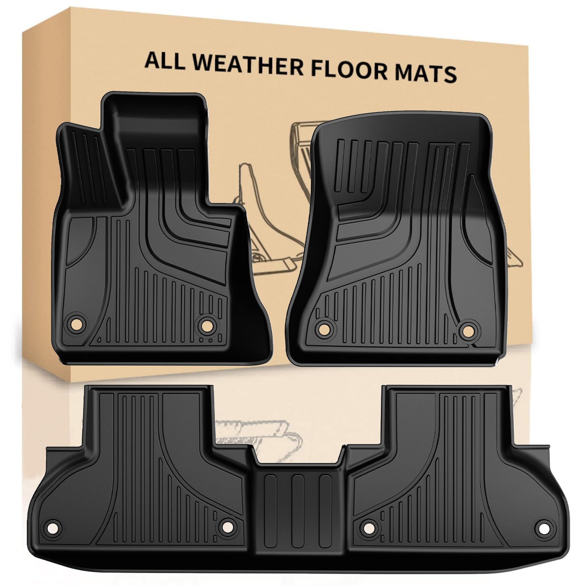 Original 2014-2018 X5 Floor Mats for BMW X5 (F15) All Models - Custom Fit 1st and 2nd Row Floor Mats - All Weather Heavy Duty Non Slip TPE Floor Liners for BMW X5 Accessories 2014-2018