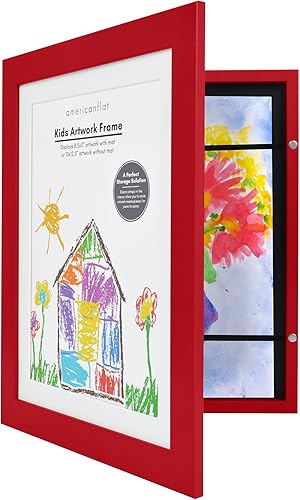 Americanflat Marco para obras de arte infantiles, carga frontal, rojo manzana, 8.5 x 11 pulgadas con paspartú o 10 x 12.5 sin él, formato de
