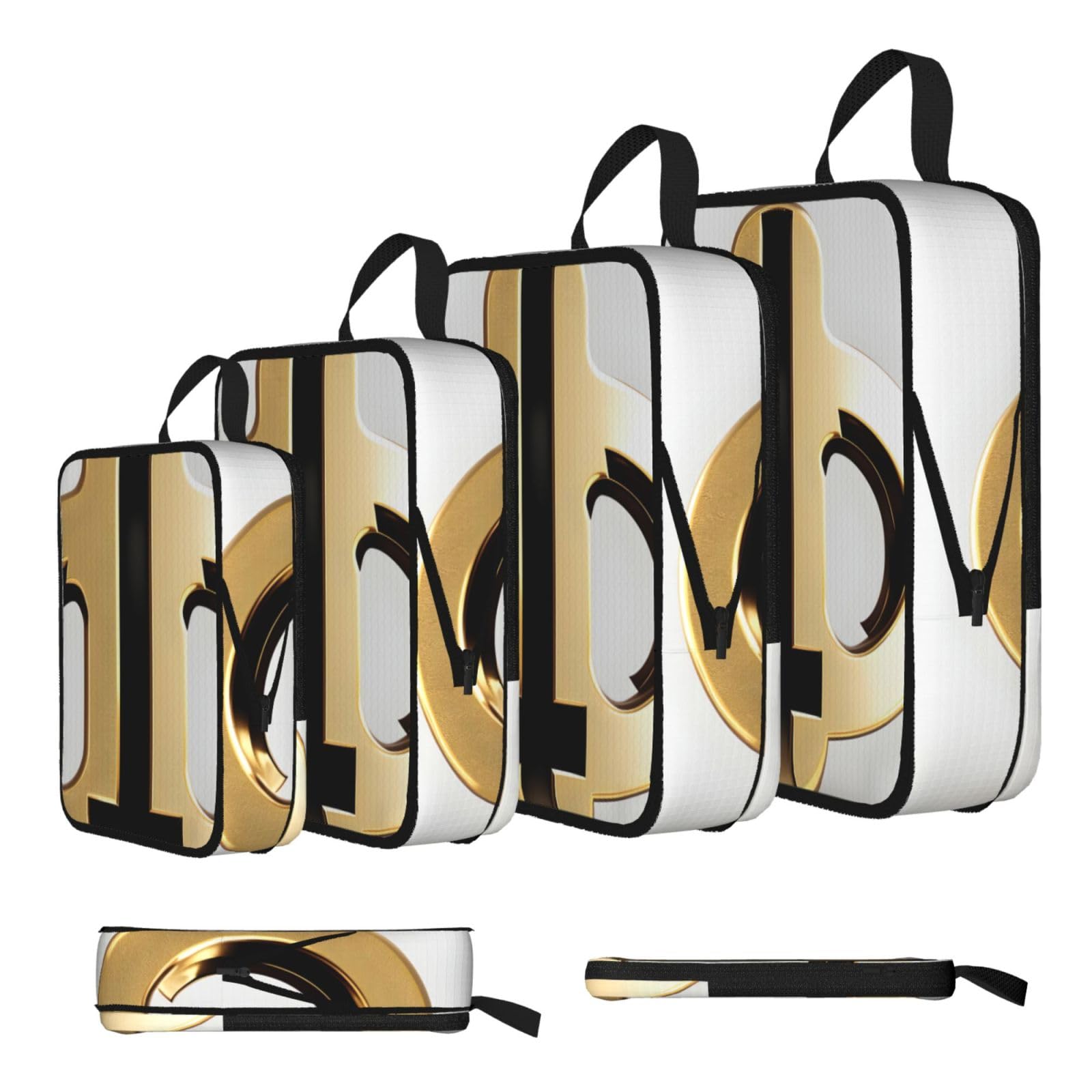 Sxzvvbn Black Golden Pattern Compression Packing Cubes 4 Piece Set