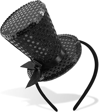 Mini Top Hat on Headband Sequin Black