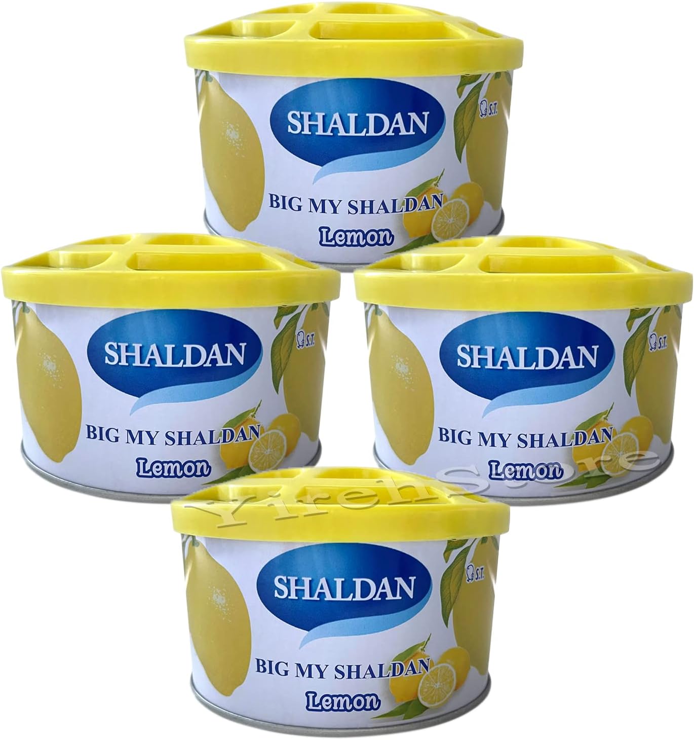 Big My Shaldan Lemon Scent Gel 4-cans Air Freshener, Heavy Duty and Strong Strength Freshener for Large Cars, JDM Japan Freshener