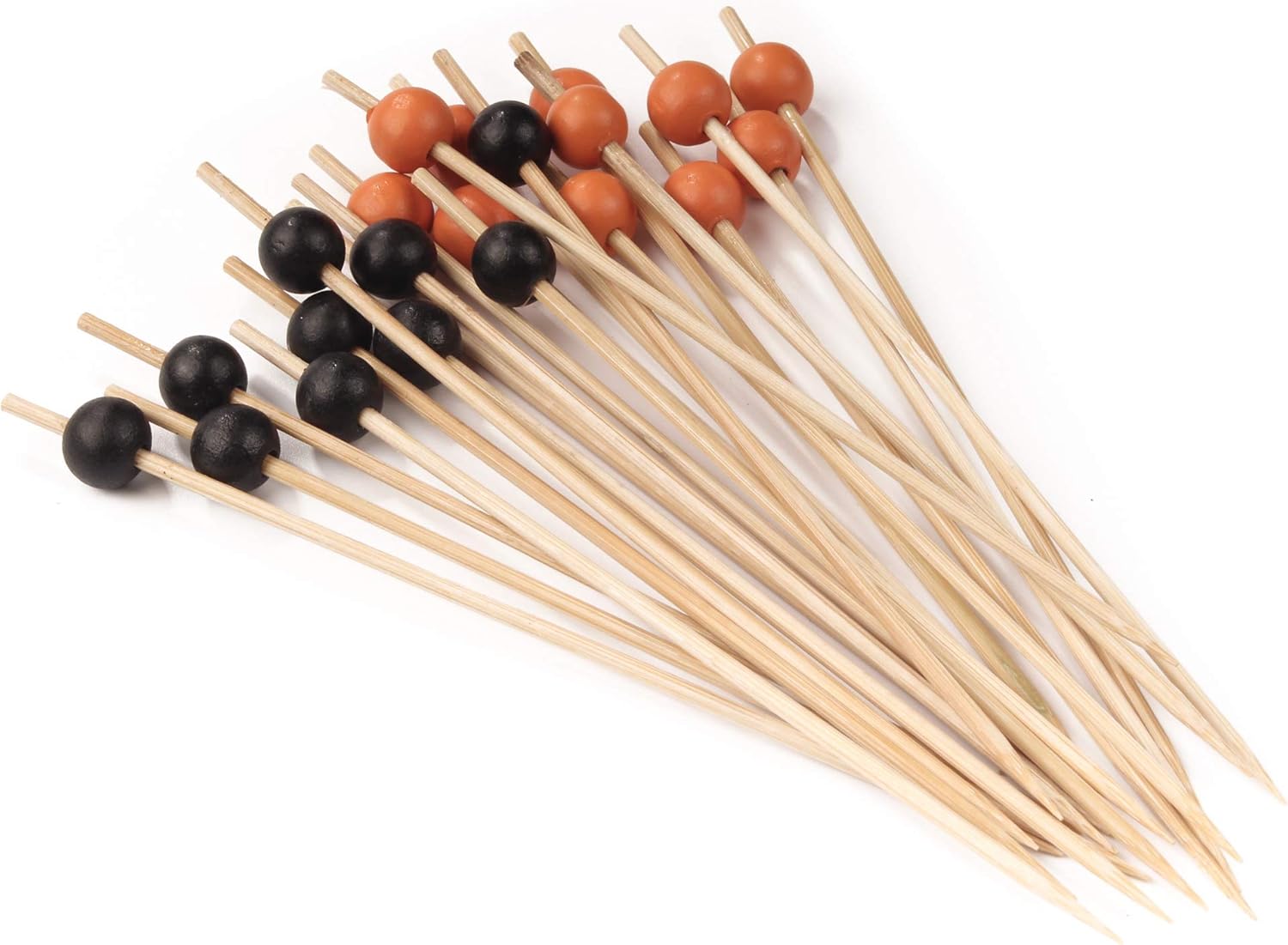 BambooMN Halloween Colors Food and Drinks Picks Skewers Cupcake Toppers Party Supplies - Black, Orange Ball End Biodegradable Bamboo - 3.9" - 200 Pieces
