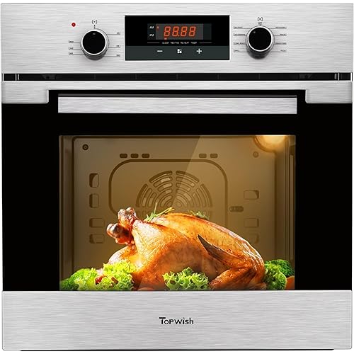 24 Inch Wall Oven, TOPWISH Electric Single Wall Ovens, 2.3 Cu.ft. Built-in Wall Oven with Convection, Touch Control, 9 Cooking Functions, Timer, Stainless Steel Ovens for Kitchen