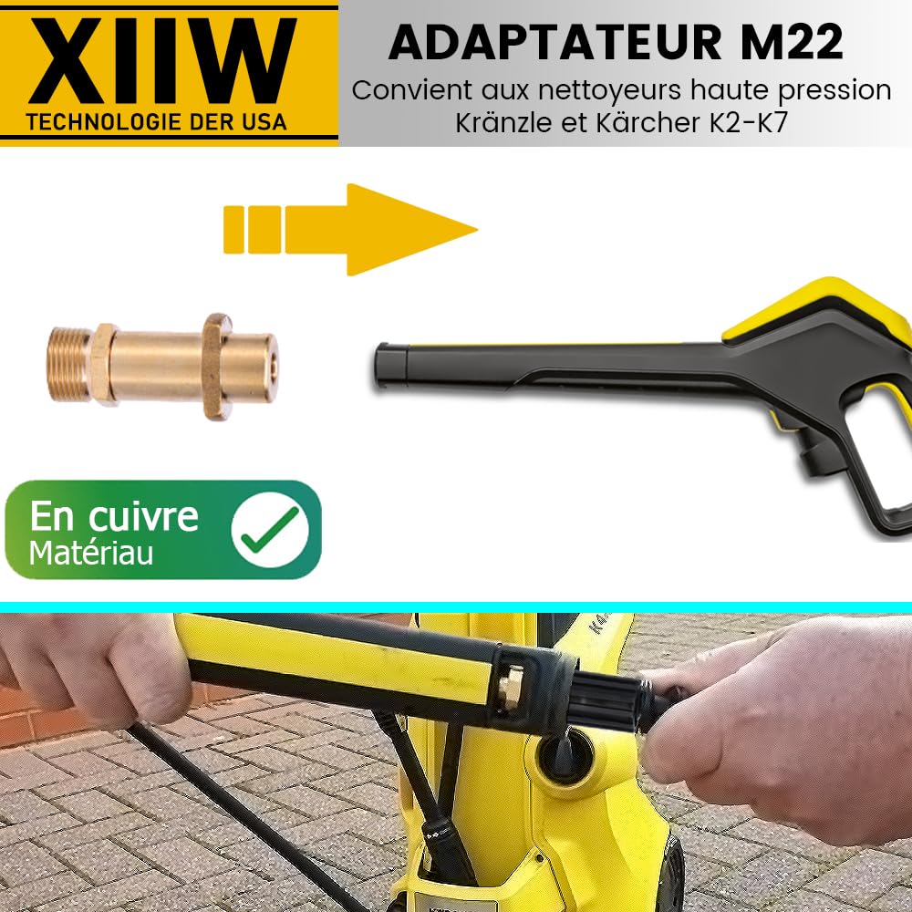 XIIW Tuyau Déboucheur Canalisation 30m 240bar Compatible avec Kärcher K2-K7 | avec M22 Adaptateur, Buses Rotatives et Fixes, Tuyaux pour nettoyeurs haute pression, Kit Furet Pro Deboucheur Canalisation