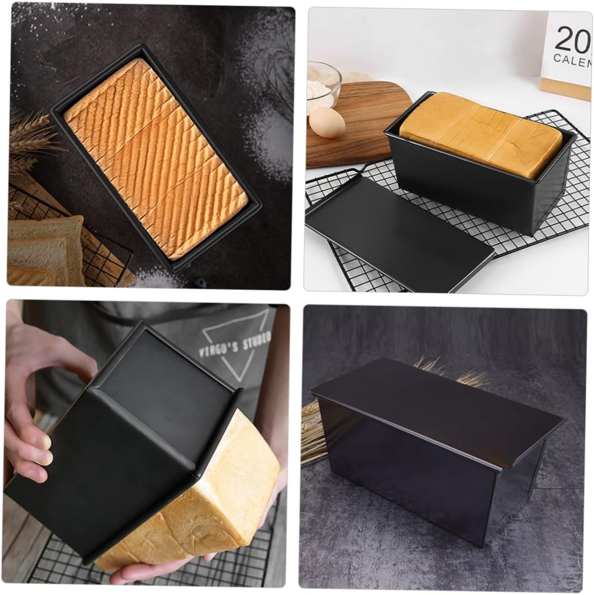 ABOOFAN 2pcs Carbon Steel Toast Baking Mold Reusable Loaf Pan Lid Non-stick Surface for Home Professional Use